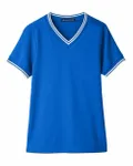 Devon & Jones Ladies' CrownLux Performance Plaited Tipped V-Neck French Blue/ White