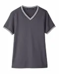 Devon & Jones Ladies' CrownLux Performance Plaited Tipped V-Neck Graphite/ White