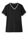 Devon & Jones Ladies' CrownLux Performance Plaited Tipped V-Neck Black/ White