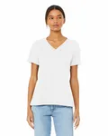 Bella + Canvas Ladies' Relaxed Heather CVC Jersey V-Neck T-Shirt Solid Wht Blend
