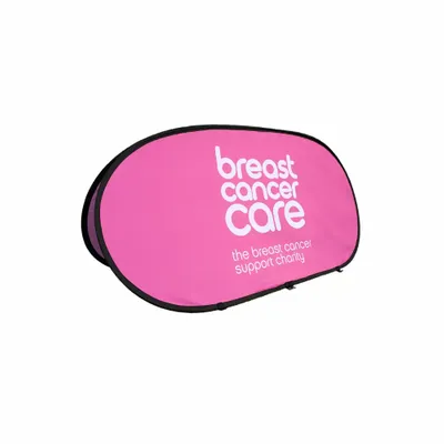 4.13ft x 2ft A pink promotional banner with 'breast cancer care - the breast cancer support charity' text for awareness, against a white background.