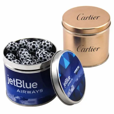 Round Tin with Chocolate Soccer Balls - SBF4100 - Custom Socks Now