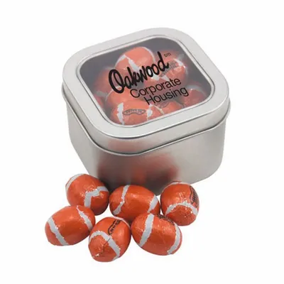 Window Tin with Chocolate Footballs - SBF2700 - Custom Socks Now