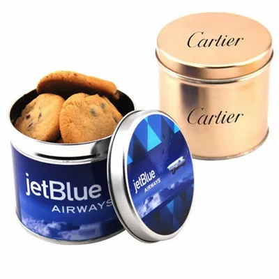 Round Tin with Chocolate Chip Cookies - Custom Socks Now