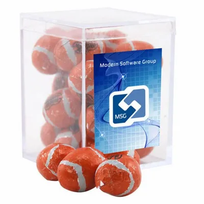 Acrylic Box with Chocolate Footballs - Small - Custom Socks Now