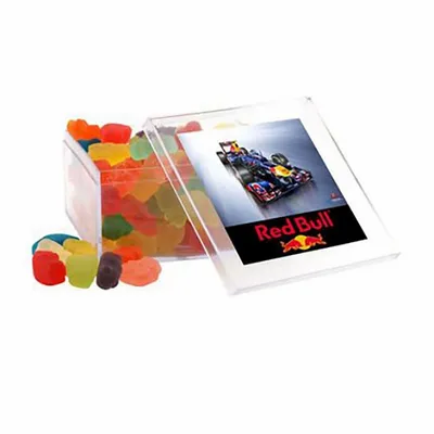 Clever Candy Large Square Acrylic Candy Box with Gummy Bears - Custom Socks Now