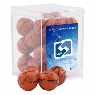 Acrylic Box with Chocolate Basketballs - Small - Custom Socks Now