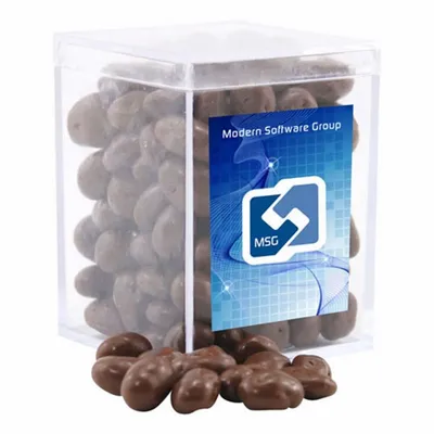Acrylic Box with Choc Covered Raisins - Small - Custom Socks Now