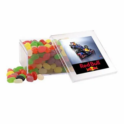 Large Square Acrylic Candy Box with Assorted Jelly Beans - Custom Socks Now