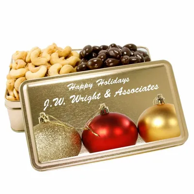2-Share Tin - Salted Cashews/Dark Chocolate Almonds - Custom Socks Now