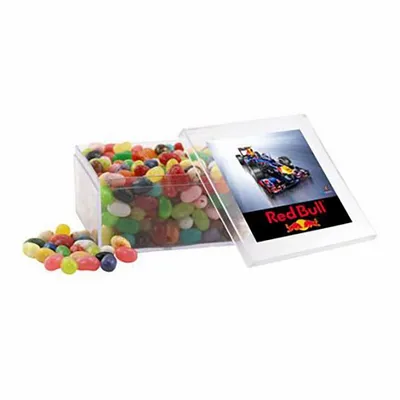 Large Square Acrylic Candy Box with Jelly Belly - Custom Socks Now