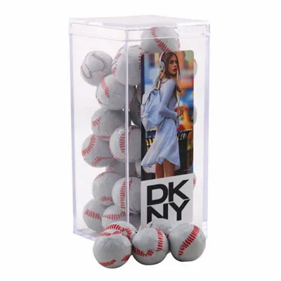 Acrylic Box with Chocolate Baseballs - Medium - Custom Socks Now