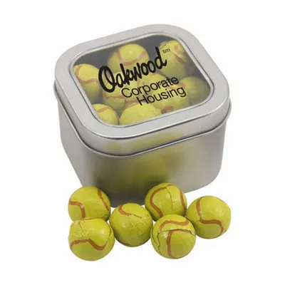 Window Tin with Chocolate Tennis Balls - SBF2700 - Custom Socks Now