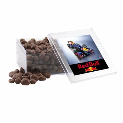 Acrylic Box with Choc Covered Raisins - Large - Custom Socks Now