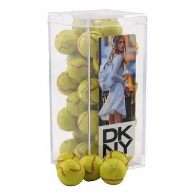 Acrylic Box with Chocolate Tennis Balls - Medium - Custom Socks Now