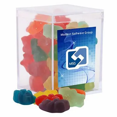 Clever Candy Small Acrylic Candy Box with Gummy Bears - Custom Socks Now