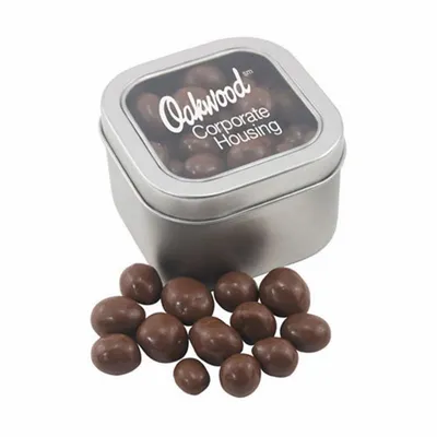 Window Tin with Chocolate Peanuts - Custom Socks Now