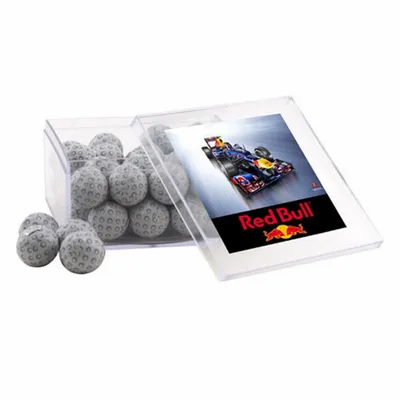Acrylic Box with Chocolate Golf Balls - Large - Custom Socks Now