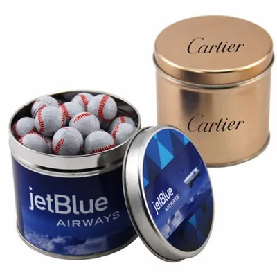 Round Tin with Chocolate Baseballs - SBF4100 - Custom Socks Now