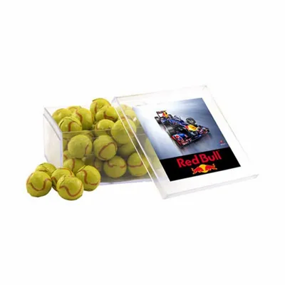 Acrylic Box with Chocolate Tennis Balls - Large - Custom Socks Now