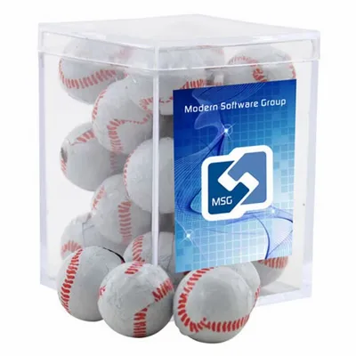 Acrylic Box with Chocolate Baseballs - Small - Custom Socks Now