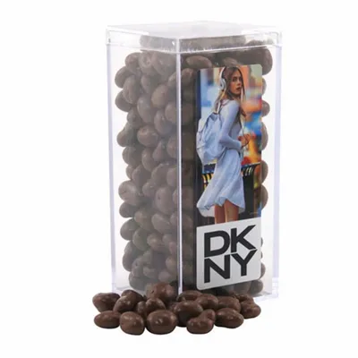 Acrylic Box with Chocolate Covered Raisins - Custom Socks Now
