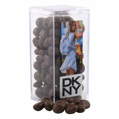 Acrylic Box with Chocolate Covered Peanuts - Medium - Custom Socks Now
