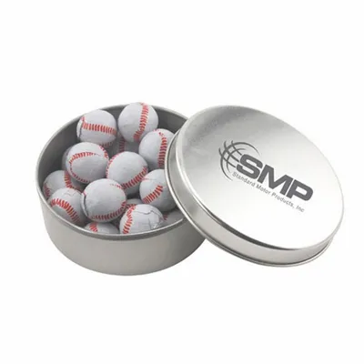 Round Tin with Chocolate Baseballs - SBF3000 - Custom Socks Now