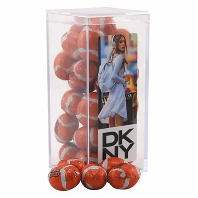 Acrylic Box with Chocolate Footballs - Medium - Custom Socks Now