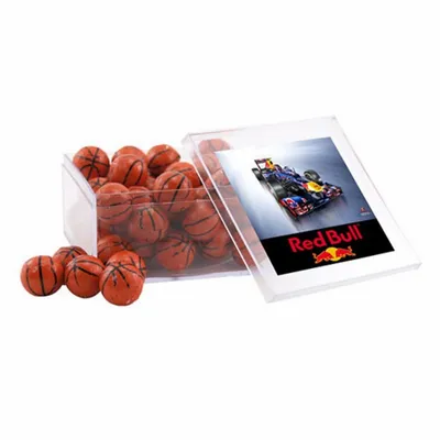 Acrylic Box with Chocolate Basketballs - Large - Custom Socks Now