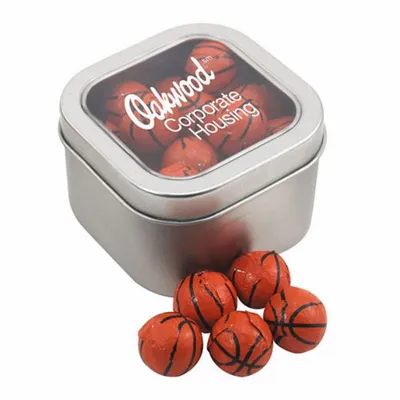 Window Tin with Chocolate Basketballs - SBF2700 - Custom Socks Now