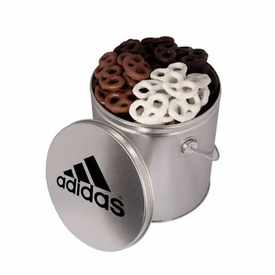 One Gallon Tin with Choc Mini Pretzels - Custom Socks Now