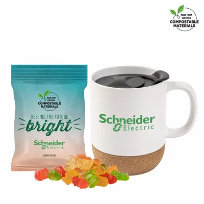 Cork Bottom Mug with Compostable bag of Gummy Bears - Custom Socks Now