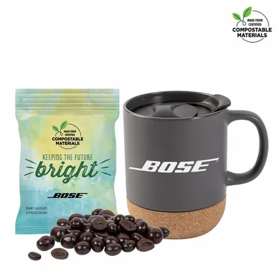 Cork Bottom Mug w/ Compostable Bag of Dark Chocolate Espresso Beans - Custom Socks Now