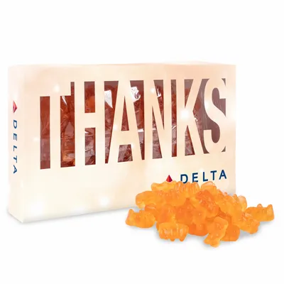Thanks Die Cut Box with Champagne Gummy Bears - Custom Socks Now