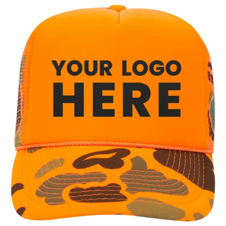 Otto 49-131 5-Panel High Crown Foam Trucker Hat - Neon Camo - Custom Socks Now
