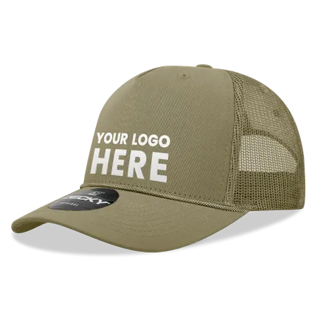 Decky 6040 - 5 Panel Mid Profile Structured Cotton/Poly Blend Trucker w/Rope - Custom Socks Now