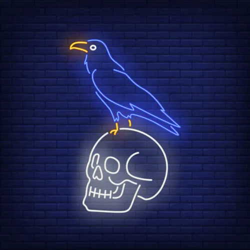 Crow Sitting Human Skull Neon Sign - Custom Socks Now