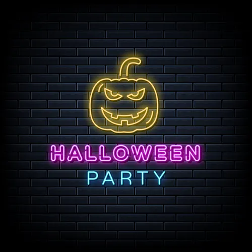 Halloween Party Neon Sign with Pumpkin - Custom Socks Now