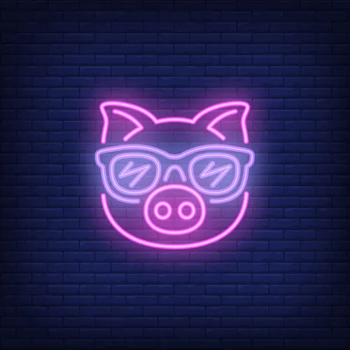 Cute Cartoon Pink Pig Sunglasses Neon Sign - Custom Socks Now