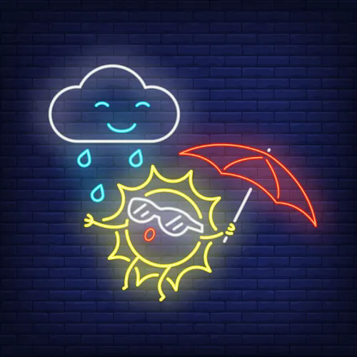 Cartoon Sun With Umbrella Rain Neon Sign - Custom Socks Now