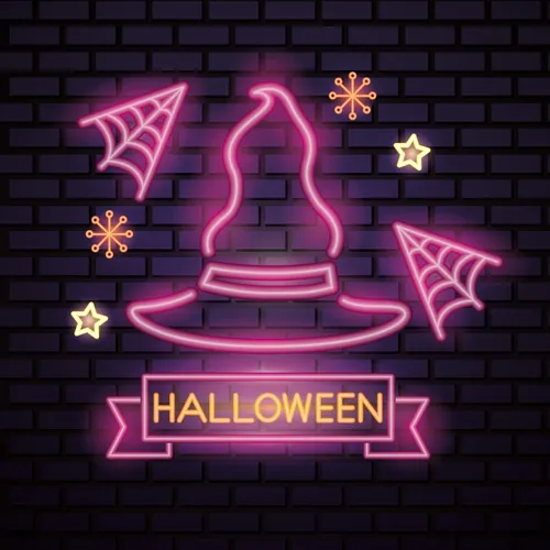 Pink Witch Hat Halloween Neon Sign - Custom Socks Now