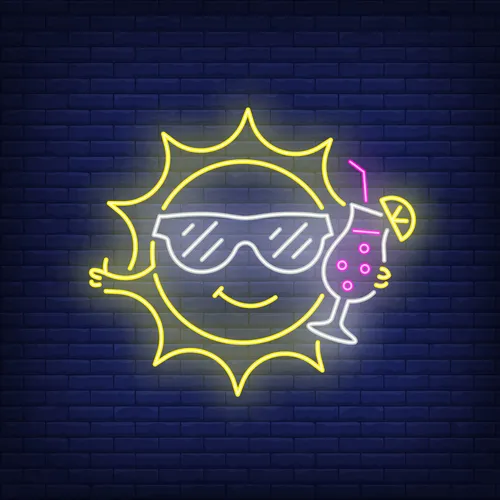 Cartoon Sun Drinking Cocktail Neon Sign - Custom Socks Now