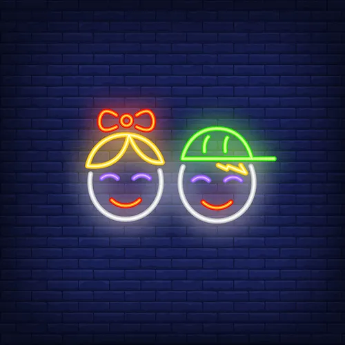 Smiling Girl Boy Faces Neon Sign - Custom Socks Now