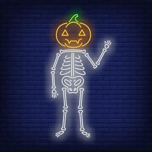 Skeleton with Pumpkin Head Neon Sign - Custom Socks Now