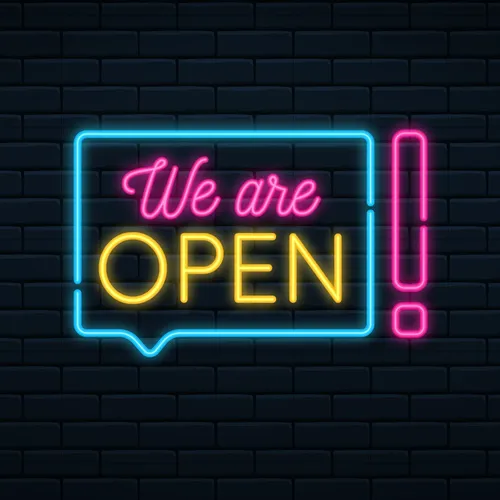 We Are Open Neon Sign - Custom Socks Now