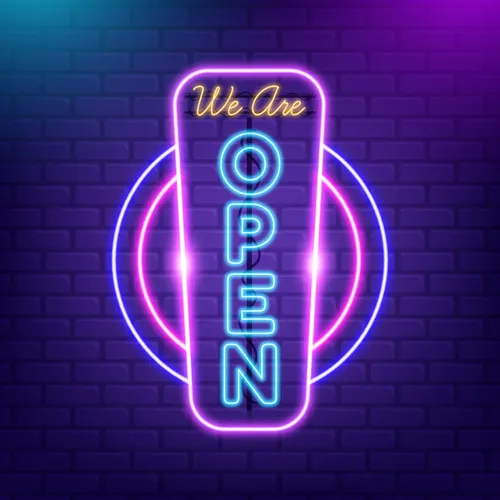We are Open Vertical Neon Sign - Custom Socks Now