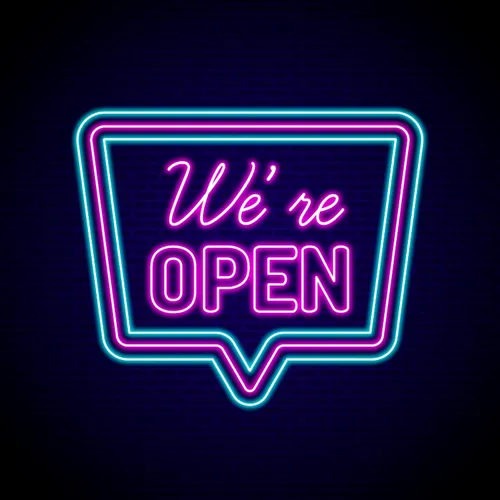 We're Open Neon Sign - Custom Socks Now