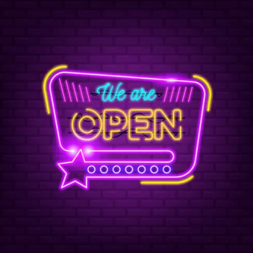 We Are Open With Star Icon Neon Sign - Custom Socks Now