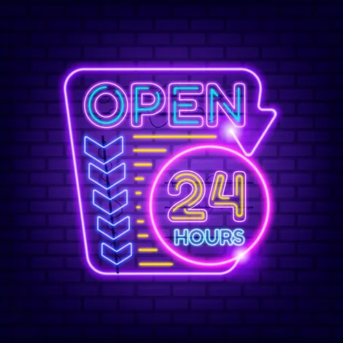 Retro Open 24 Hours Neon Sign - Custom Socks Now